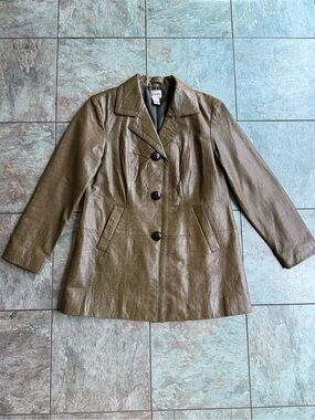 Chico's Olive Croc-Embossed Leather Jacket